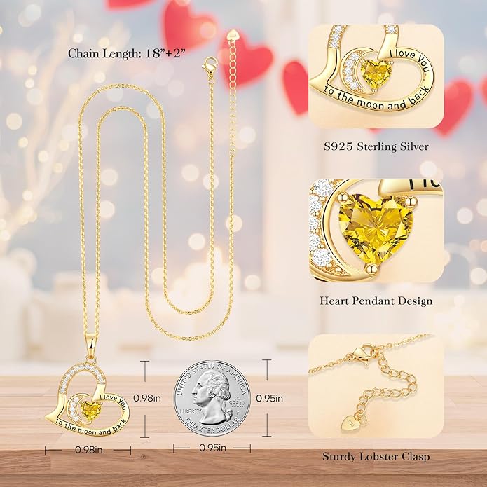 Anniversary Necklace for Women Birthstone Jewelry for Wife Gifts for Her Wife Birthday Gift Ideas Anniversary for Girlfriend I love you to the moon and back Necklaces Filled 925 Sterling Sliver
