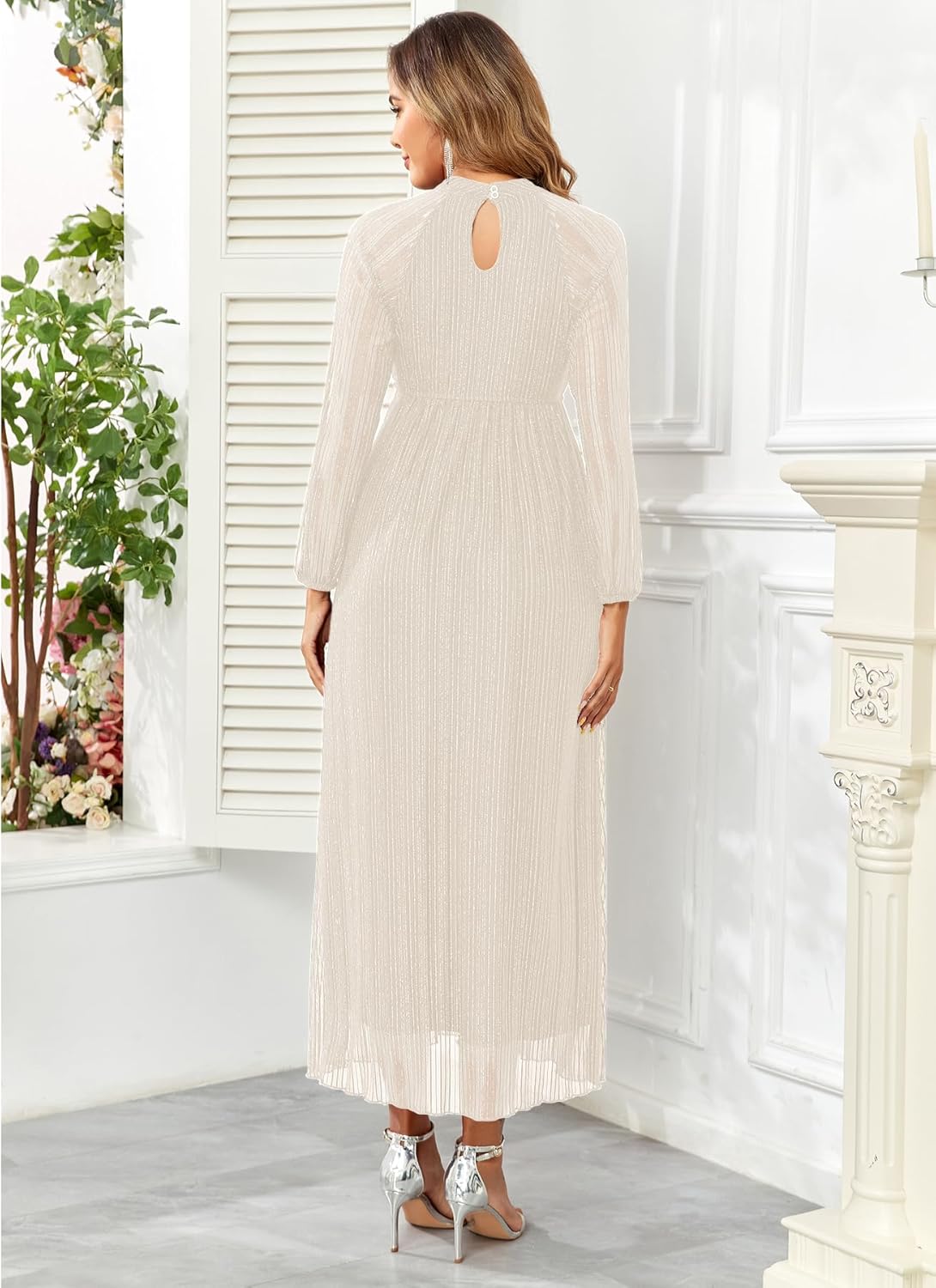 Maternity Sparkly Mesh Dress Halter Neck Sleeveless A Line Pregnancy Dresses Semi Formal Baby Shower Photoshoot