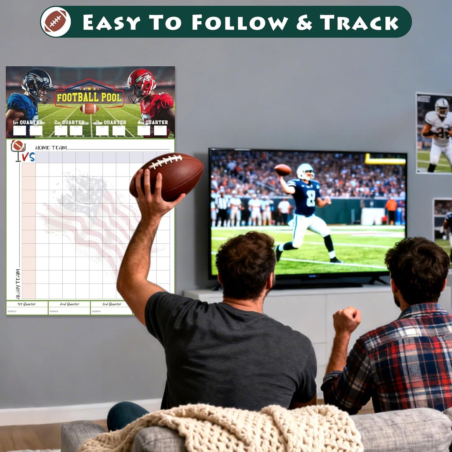 Aolamegs 2 Pcs Football Squares Board 2026, Football Pool Poster for Big Game Party Games, Party Essentials for Tailgating, Squares Board 100 Grids, 19"×28"