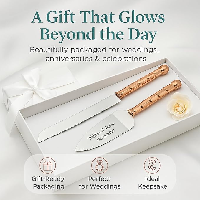 GIFTS INFINITY Personalized Wedding Cake Knife and Server Set with Engraving – Cake Cutting Utensil Set, Keepsake Gift for Wedding, Anniversary, Reception, Birthday & Other Occasions (CT-101RG)