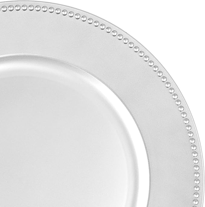 50 Silver Charger Plates Bulk, 13" Round Beaded Decorative Dinner Chargers for Wedding, Holiday, Baby Shower, Event Decoration (Silver)