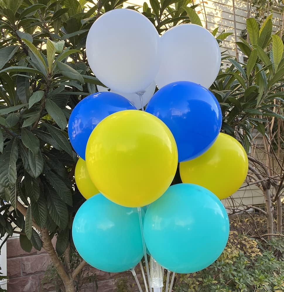 60 pcs 12 Inch Royal Blue White Teal Yellow Latex Balloons, For Birthday, Wedding, Baby Shower, Party Balloons Decorations