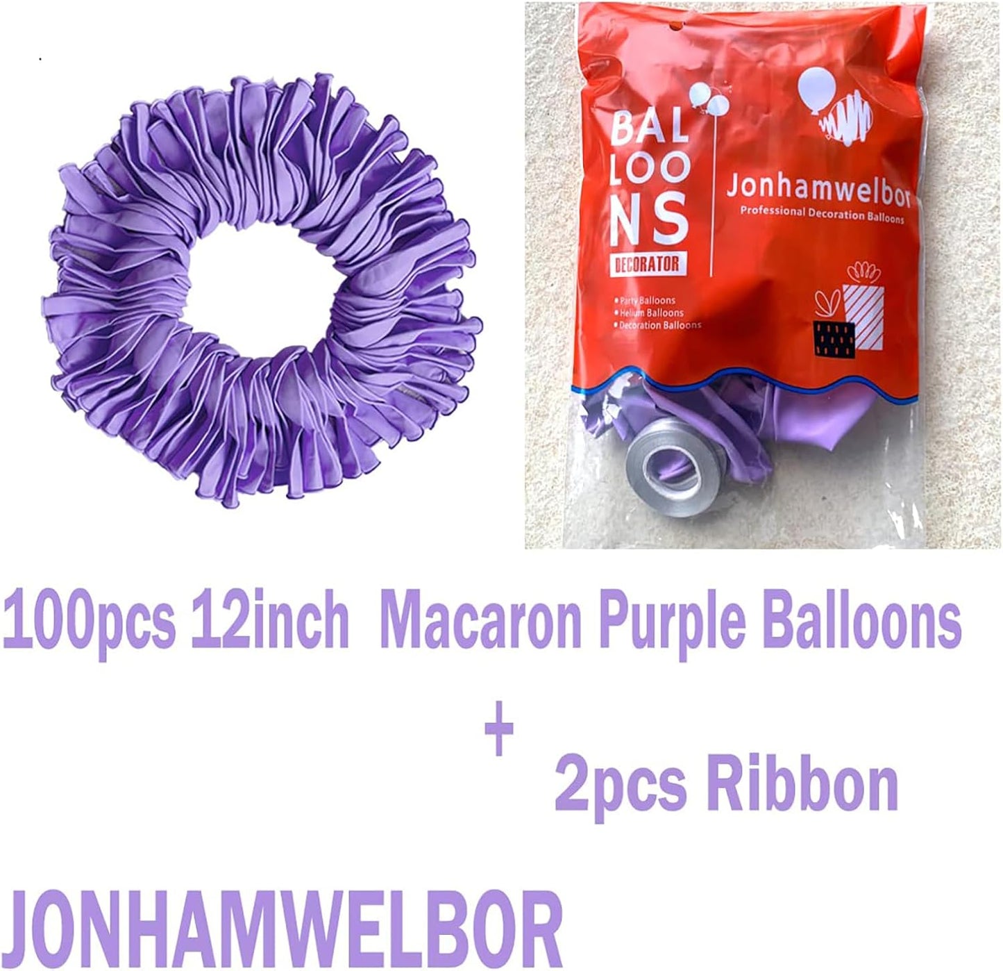 Jonhamwelbor Light Purple Matte Balloons (100 pcs 12 inch) Pastel Purple Macaron Lilac Latex Balloons for Baby Shower Girl Birthday Wedding Party