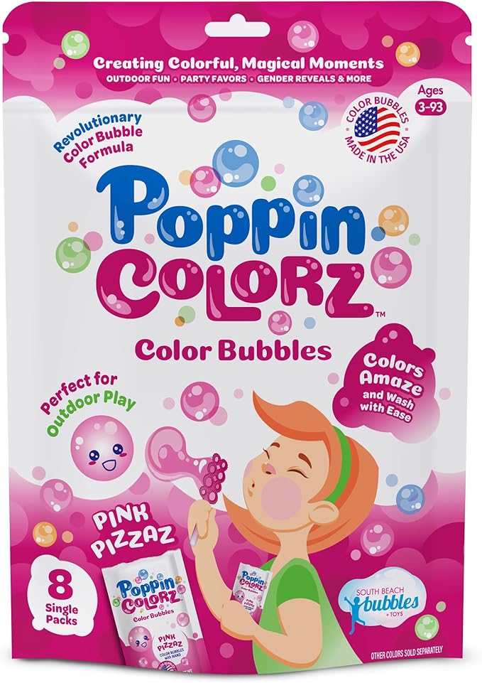 PoppinColorz Pink Pizzaz Little Bubbles Party Favors – 8-Pack for Kids with Wands, Non-Toxic Party Favor for Birthday, Gender Reveal & Outdoor Fun – Bubbles Made in USA