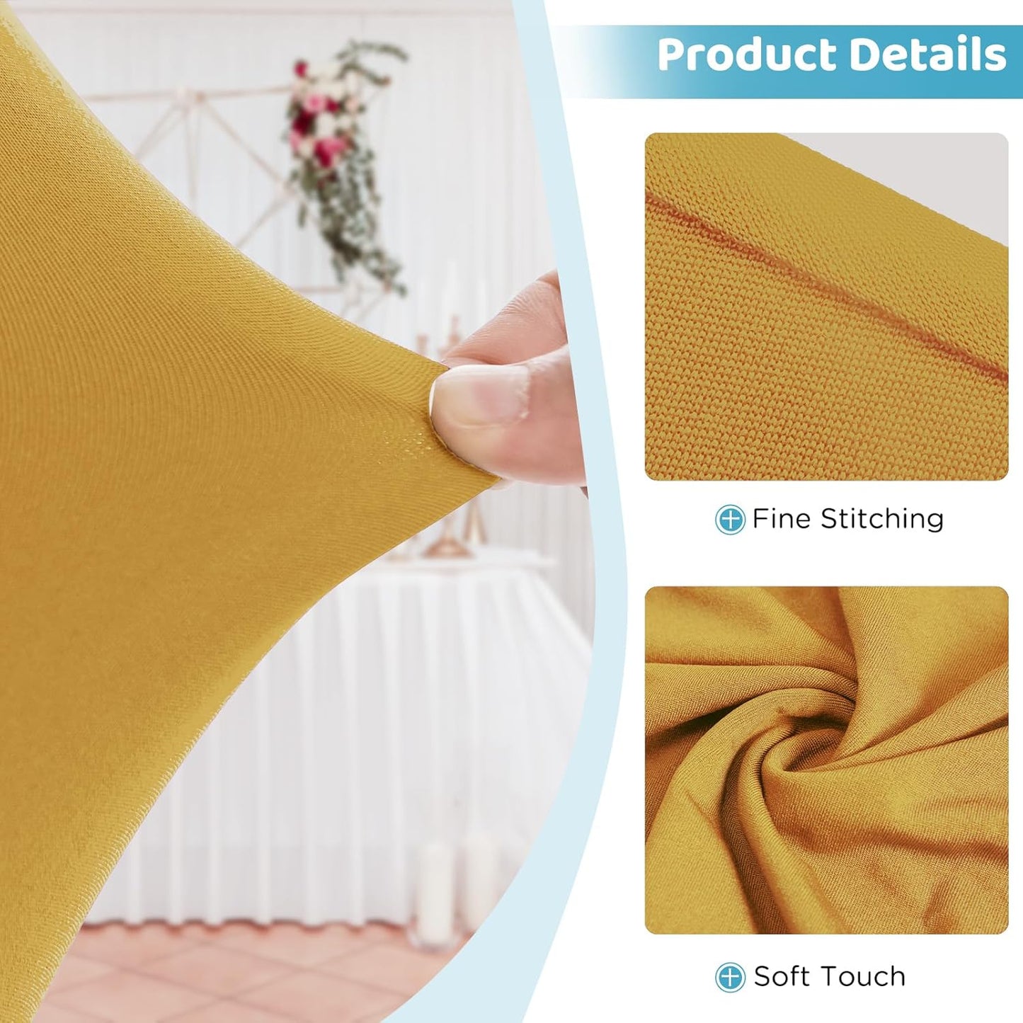 Table Skirts for 8ft Rectangle Tables - 1PCS Champagne Table Covers for 8 Foot Tables, Wrinkle Resistant Ruffles Elastic Table Cloths and Table Skirt for Banquets/Weddings/Parties/Birthday