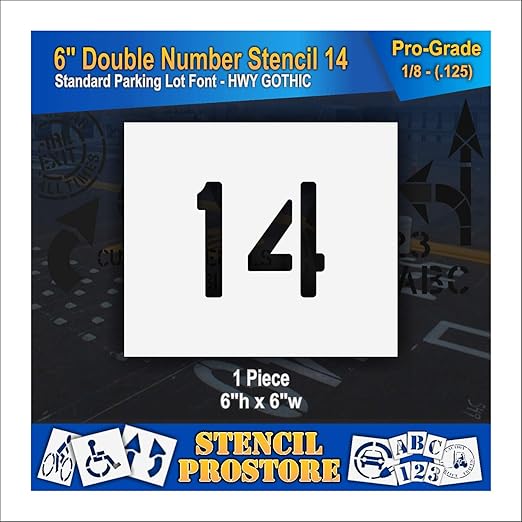 Pavement, Curb, and WheelStop Stencils - 6 inch Double Number Stencil - (14) - 6" x 6" x 1/8" (128 mil) - Pro-Grade