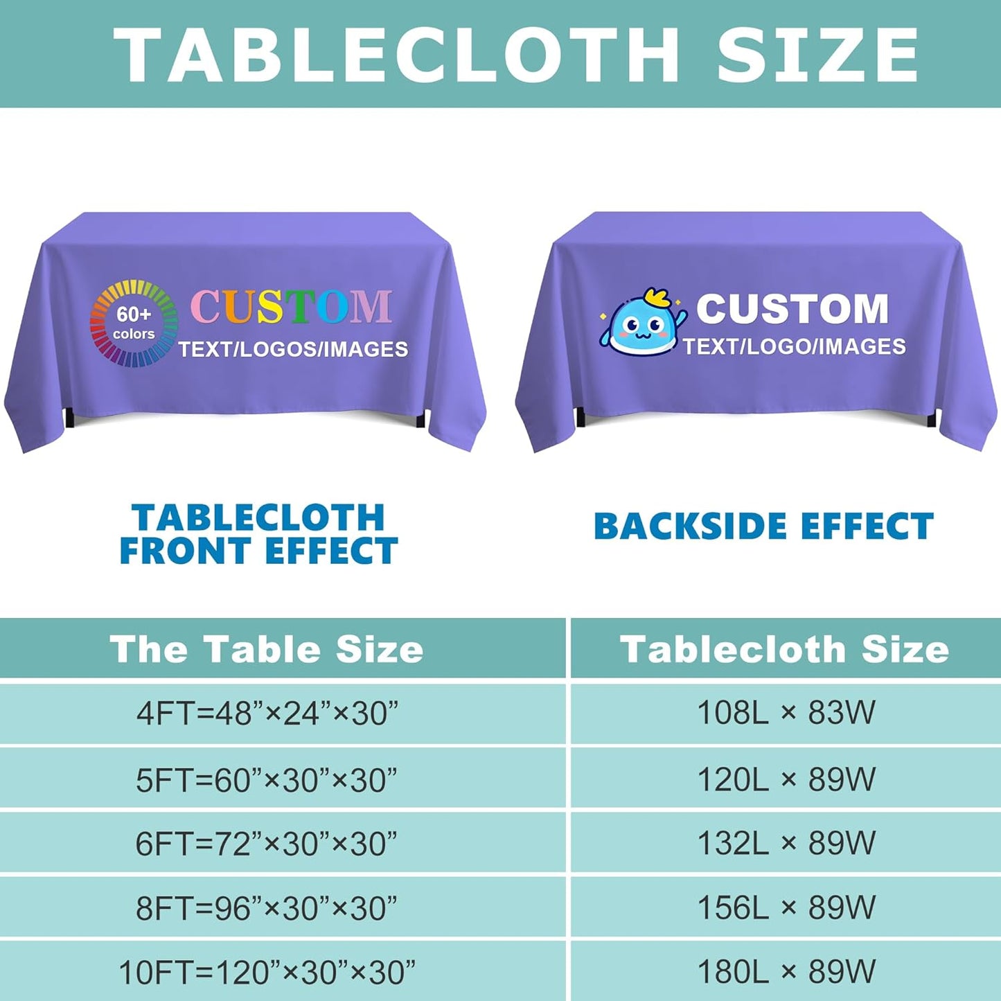 Custom Table Cloth with Business Logo, Personalized Table Cloth with Logo for 4FT 5FT 6FT 8FT 10FT, Ideal for Tradeshow Events, School, Associations, Birthday Party & Wedding (4FT Closed Back)