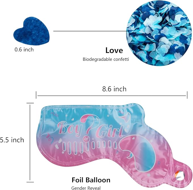 Gender Reveal Confetti Balloon Salute Gun, He or She (Set of 10) Baby Boy or Girl Party Supplies Decoration (10 Blue)