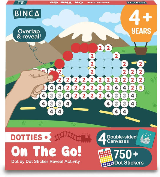 BINCA Dotties Dot Art Activity Kit - On the Go, 750+ Stickers, Vehicles Mess-Free Activities, DIY Dot Sticker Art for Toddlers, Kids Travel Activities, Craft Kits & Gifts for Boys & Girls Ages 4,5,6,7