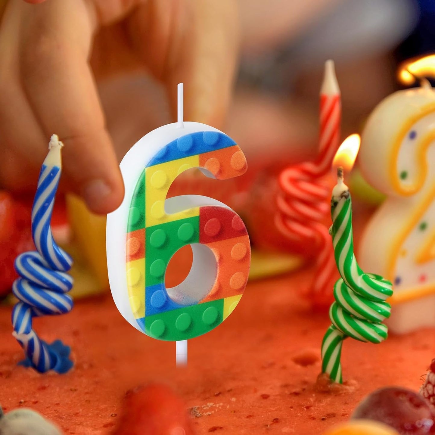 Building Block Number 0-9 Birthday Cake Candle Numeral Birthday Sparkler Candles for Building Block Cake Topper for Party Decorations Supplies(Number 6)