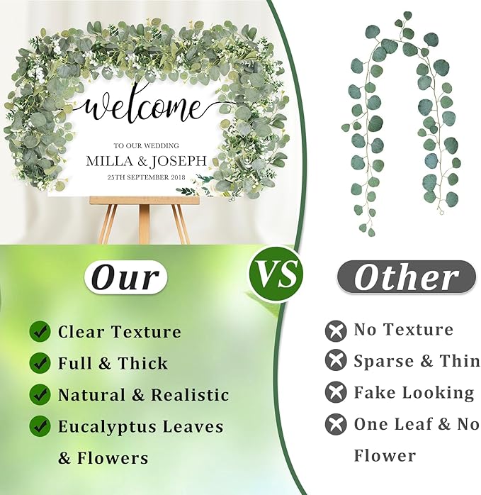 N&T NIETING 6 Pack Artificial Eucalyptus Leaf Garland, Faux Greenery Garland Decor 6 FT Summer Garland, Fake Hanging Vines Garlands for Wedding Decoration Table Mantle