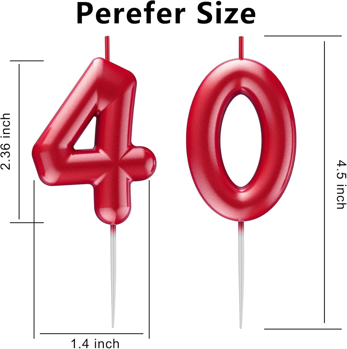 Red Number 40 Candle Happy Birthday 3D Number Candles for Birthday Cake Party Decoration Wedding Anniversary Celebration Supplies
