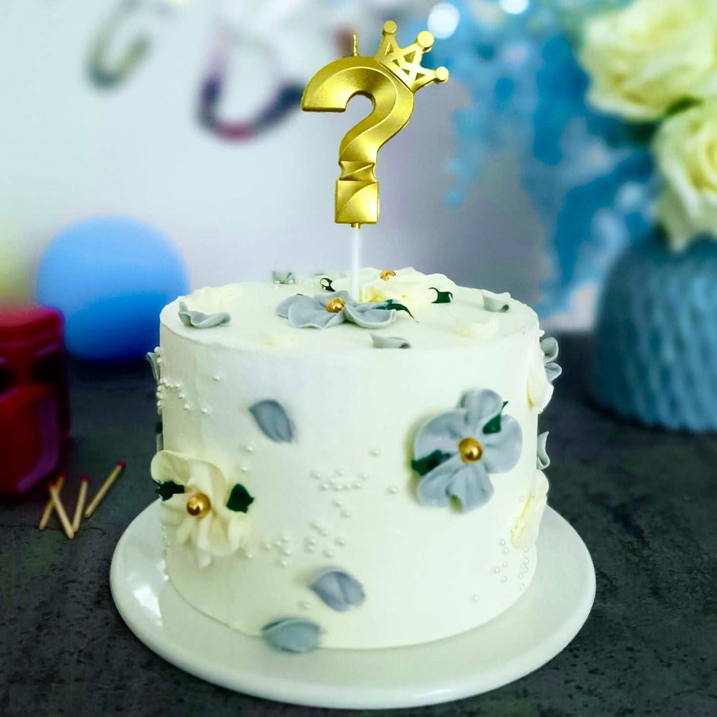 Question Mark ? Birthday Candle All Years Old Happy Birthday Number Candles Cake Topper Decorations 3D Crown (Crown-?, Gold)