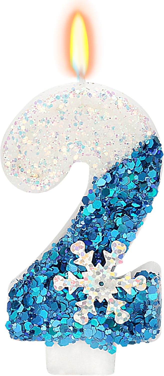 Snow Themed Birthday Candles, 2nd Birthday Candle for Party Supplies, Winter Birthday Party Supplies, 2.76 inch Number 2 Cake Topper Decoration (Number 2)