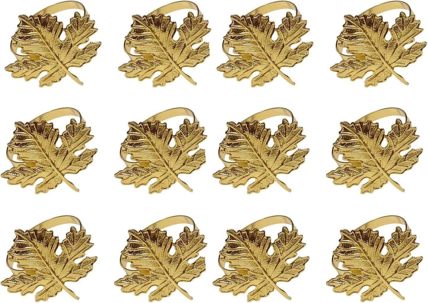12Pcs Maple Leaves Napkin Rings, Fall Metal Napkin Rings Holder Maple Leaves Serviette Buckle Holder Autumn Leaf Napkin Buckle for Harvest Season Thanksgiving Fall Decoration