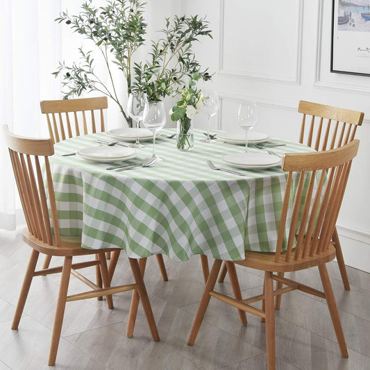 maxmill Round Checkered Tablecloth Spillproof Wrinkle Free Heavy Weight Gingham Table Cloth for Circular Table Cover Buffalo Plaid for Buffet Banquet Parties Holiday Dinner 70 Inch Mint and White