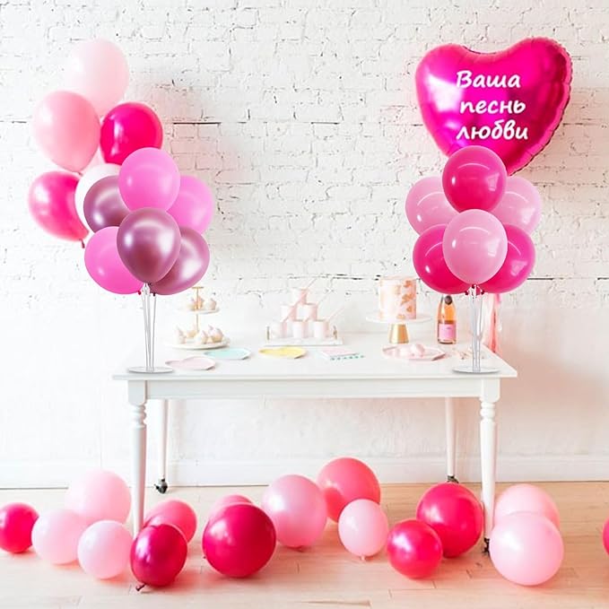 TONIFUL 4 Set Metallic Pink Balloon Stand Centerpiece Table Decorations for Baby Shower Wedding Engagement Bridal Shower Princess Party Decoration Sweet 16th Hot Girl Birthday Party Decorations