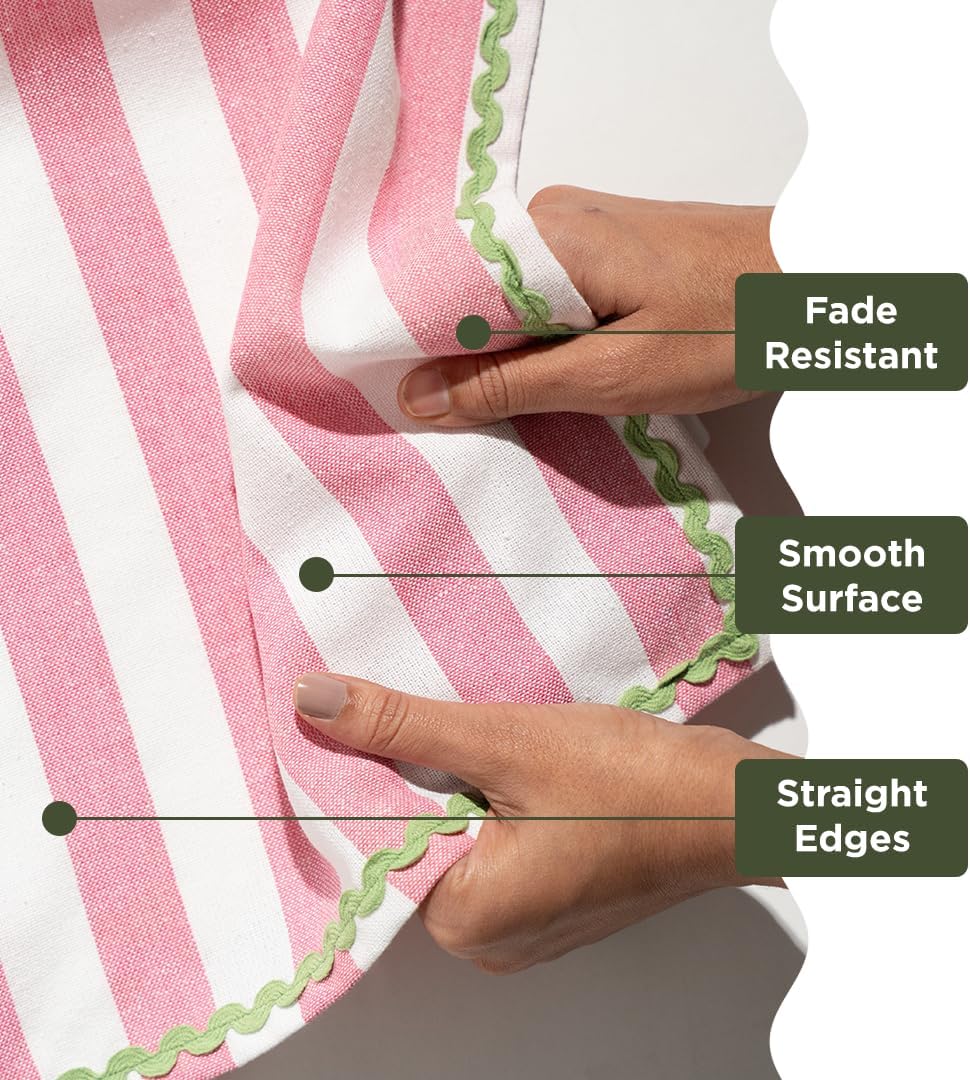 Folkulture Table Runner 108 Inches Long | Rick Rack Embroidered Runner for Home Decor | 100% Cotton Long Table-Runner for Christmas Decor | Pink & Green | Wash Friendly