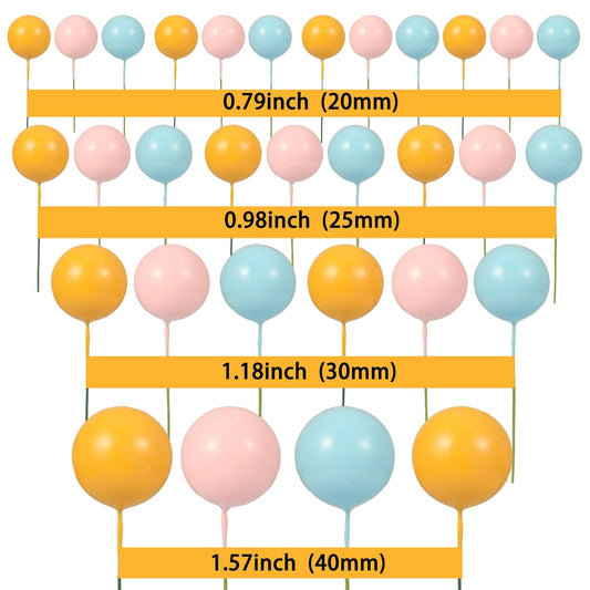 Gyufise 30Pcs Balls Cake Toppers Ball Picks Ball Shaped Cupcake Toppers Foam Balls Cake Topper Mini Balloons Cake Decorations for Wedding Baby Shower Birthday Party Supplies Yellow Pink Green
