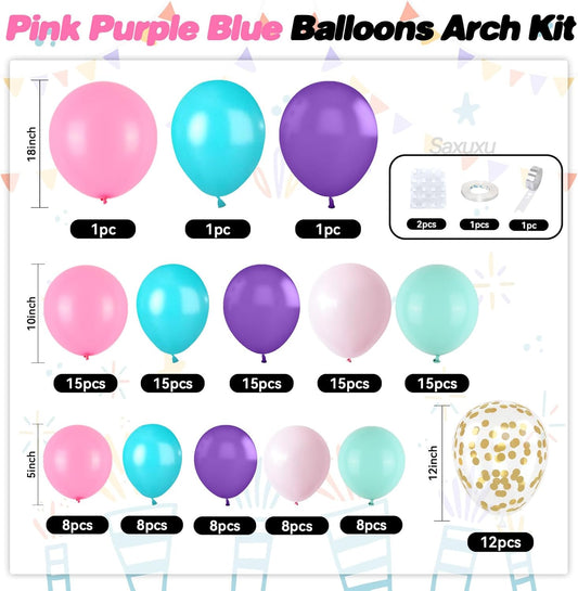 Pink Purple Balloon Arch Kit, Pink Purple Blue Balloon Garland Arch Kit, Gold Confetti Balloons For Girls women Princess Birthday Baby Shower Neon Theme Party Wedding Bridal Shower Bachelorette Decor