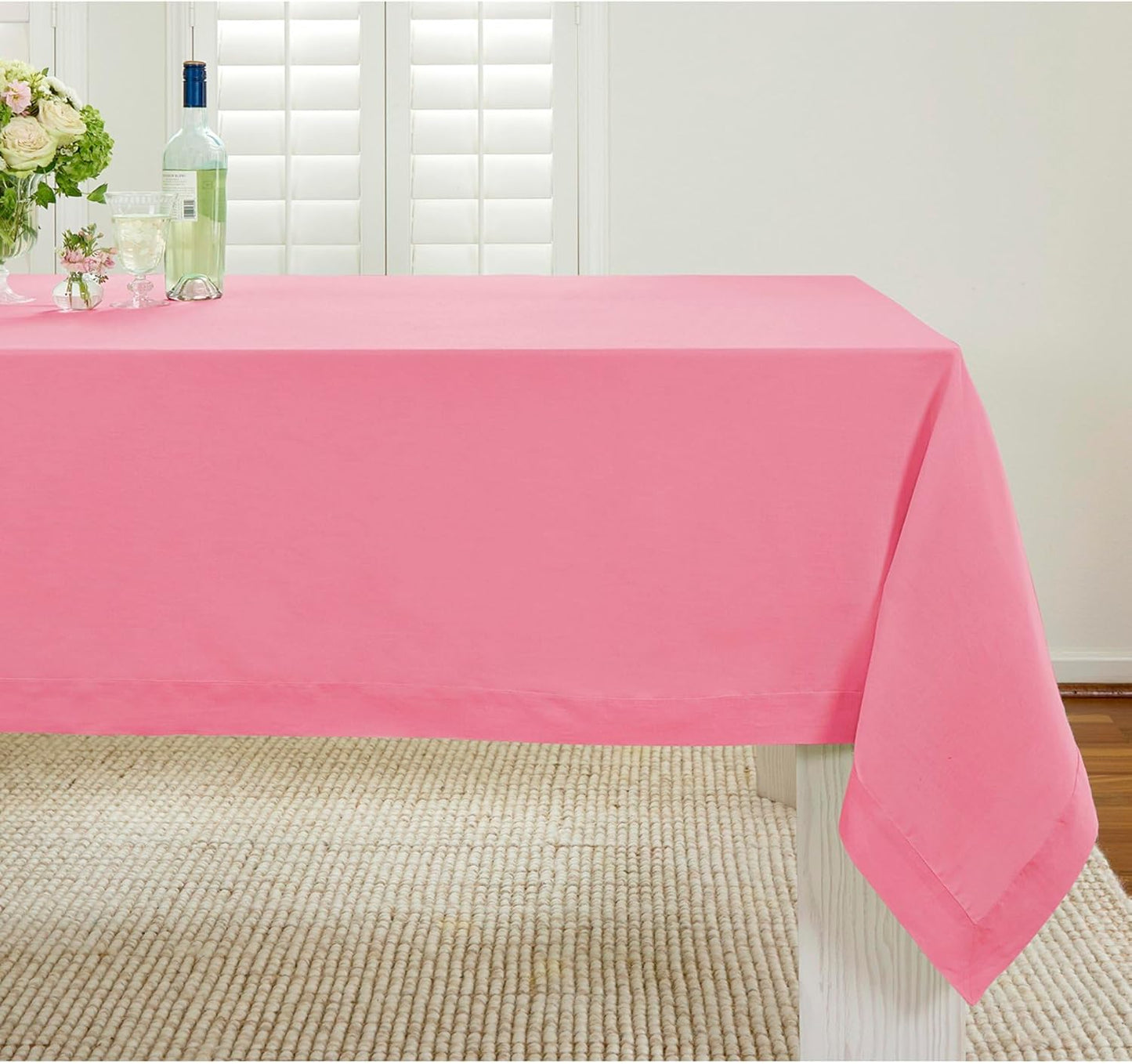 Solino Home Linen Tablecloth 52 x 52 Inch - 100% Pure Linen Pink Carnation Square Tablecloth - Fete, Machine Washable Table Throw for Halloween