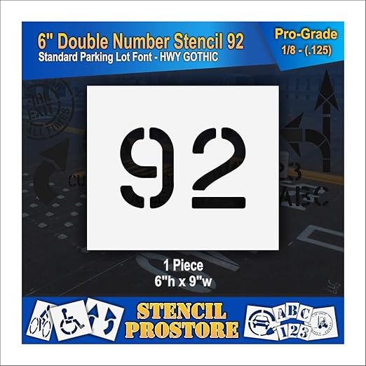 Pavement, Curb, and WheelStop Stencils - 6 inch Double Number Stencil - (92) - 6" x 9" x 1/8" (128 mil) - Pro-Grade