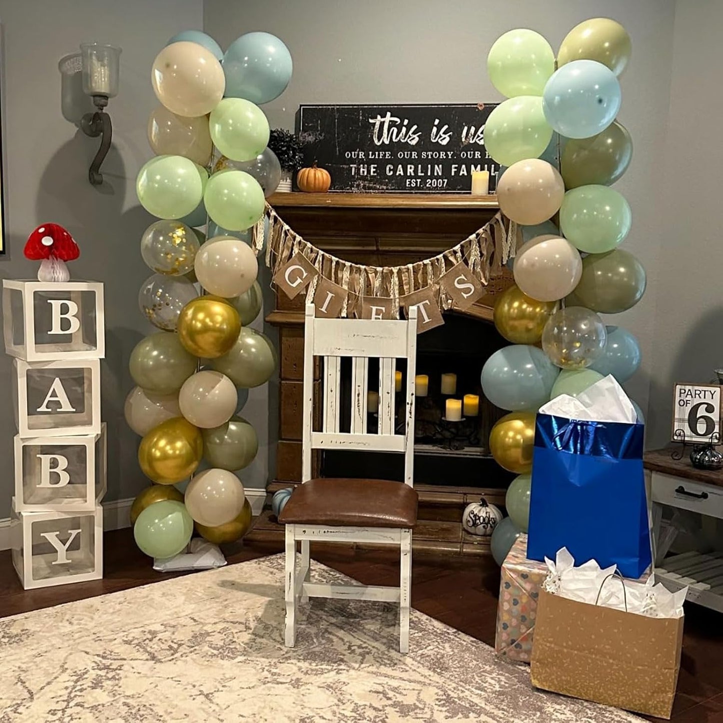 Togvu Dusty Green Blue Balloon, 60 Packs 12 Inch Sage Green Blue Balloon with Haze Fog Blue Sand White and Gold Balloons for Jungle Safari Neutral Boho Birthday Baby Shower Party Decorations