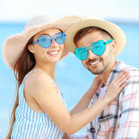 18 Heart Shape Rimless Sunglasses Transparent Candy Color Party Glasses Colored Eyewear for Women