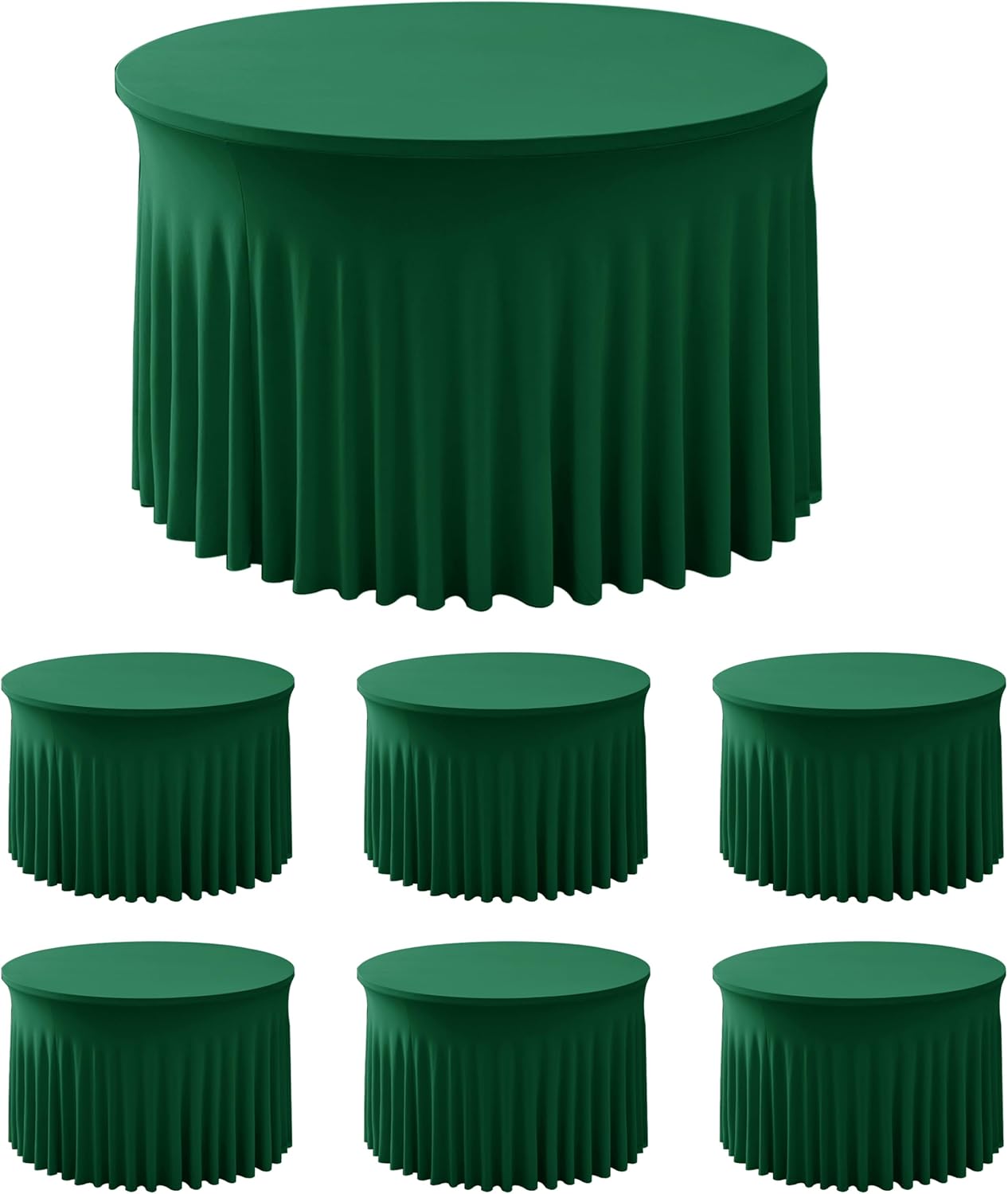 HolidayIdeas 6 Pack Hunter Green Spandex Table Skirts for 60 Inch Round Tables, Fitted Covers for Christmas Receptions