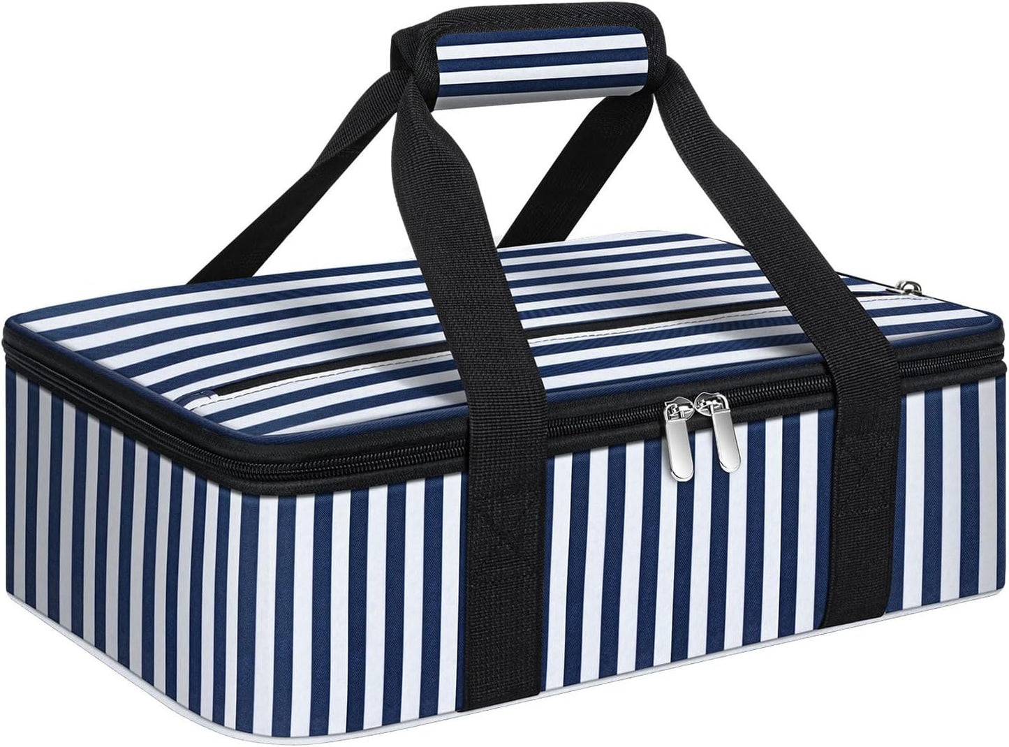 Insulated Casserole Carrier, Portable Casserole Carrier for Hot or Cold Food Lunch Tote Warmer or Cooler Bag, Lasagna Lunch Bag for Potluck Parties- Fits 9" x 13" Baking Dish-Blue Stripes