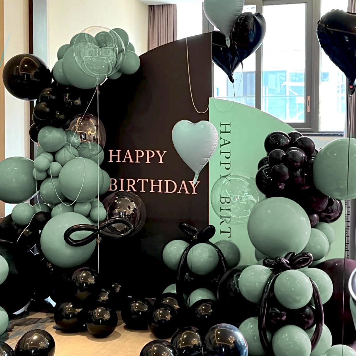 Sage Green and Black Balloon Arch Kit, 151Pcs Green Black Bobo Balloons Garland 18 12 10 5 inch for Birthday, Graduation, Baby Shower, Wedding, Anniversary, Holiday Party Decoration