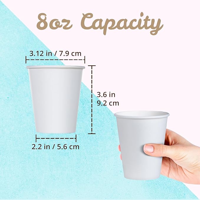 MATICAN Disposable Coffee Cups, 200-Pack 8-oz Bulk Paper Cups for Hot or Cold Drinks, White Cups for Office, Parties, and To-Go Use (No Lids)