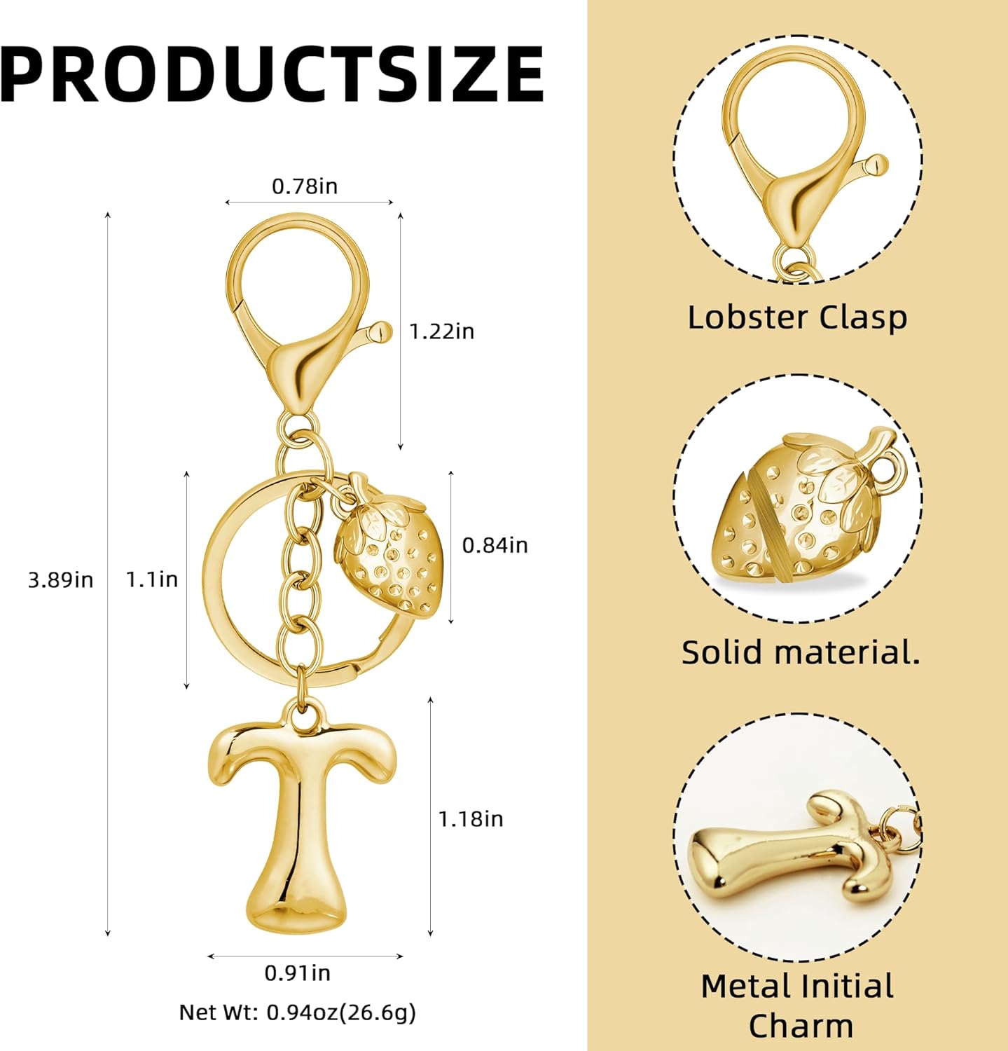 Gold Bubble Heart Initial Bag Charms for Handbags – Cute Initial Letter Keychain for Women, Purse Charms, Gold Gift