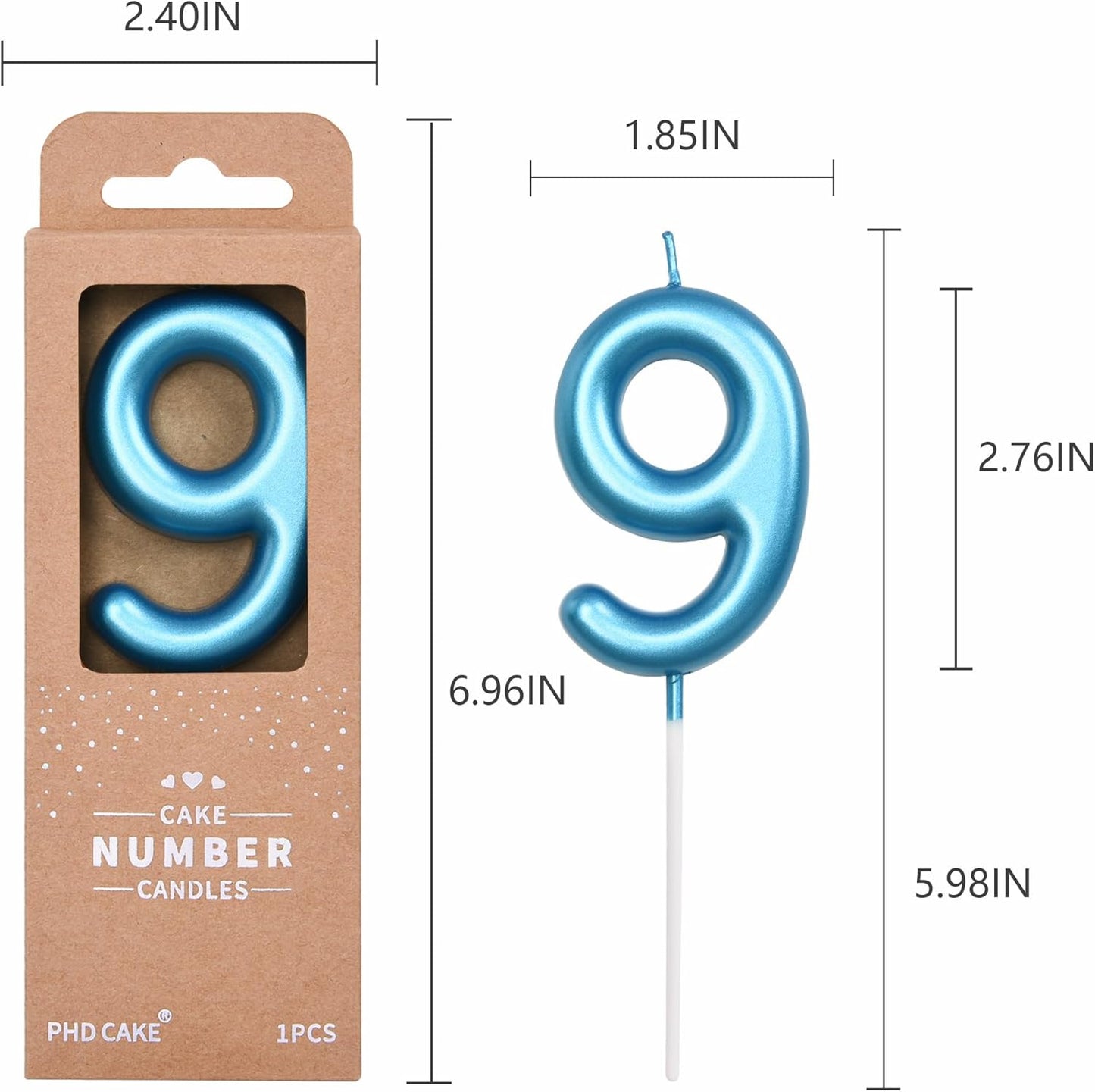PHD Cake 2.76 inch Classical Blue 9 Number Birthday Candles for Party Celebration