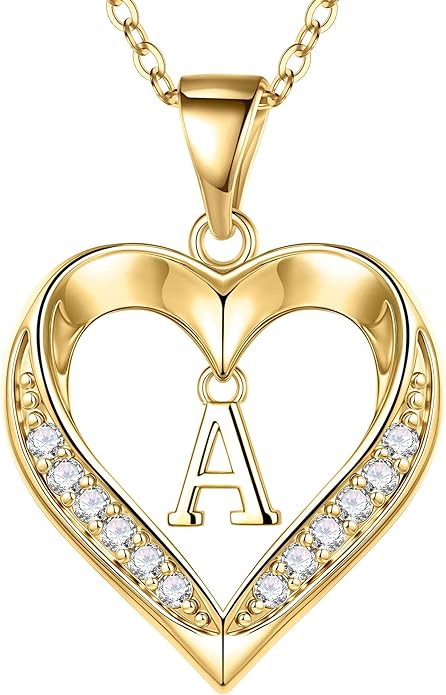 TURANDOSS Valentines Day Gifts for Kids Teen Girls - Heart Initial Necklaces, Dainty 14K Gold Plated CZ Heart Letter A-Z Pendant Necklace Trendy Jewelry Valentines Day Gifts for Wife Girlfriend