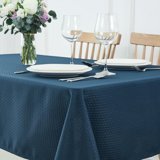 maxmill Weaved Texture Tablecloth Water Resistance Antiwrinkle Spillproof Soft Washable Table Cloth for Dining Room, Buffet Banquet Parties Holiday Dinner, Rectangular 70 x 108 Inch, Navy Blue
