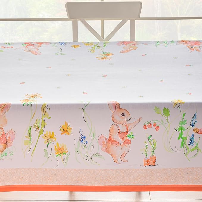 Maison d' Hermine Table Cloth Rectangle Table 100% Cotton 60 x 108 Inches Tablecloth Reusable Decorative for Dining Room Farmhouse Home Valentines Day Decorations Spring Summer - Bunny Party