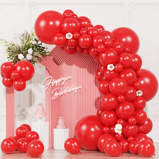104pcs Red Balloons - 18/12/10/5Inch Red Latex Balloons Garland Arch Different Sizes Pack for Anniversary, Wedding, Valentine's, Casino Theme Night Party Decorations