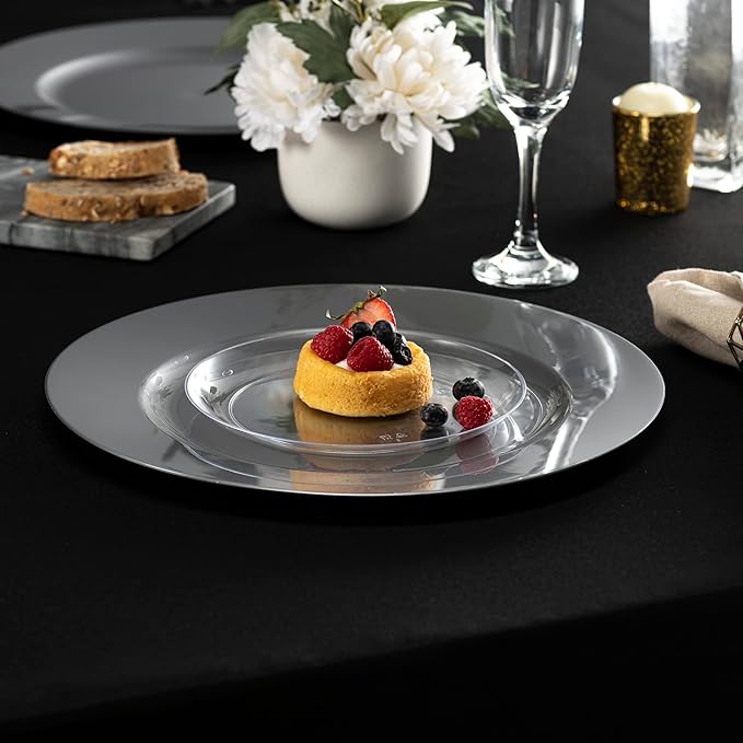 13'' Party Chargers Large Plates & Platters Great for Elegant Party's Weddings Tableware Great for Serving dish Silver Pack of 12