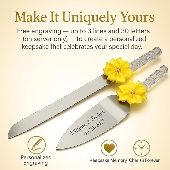 GIFTS INFINITY Personalized Wedding Cake Knife and Server Set with Engraving – Cake Cutting Utensil Set, Keepsake Gift for Wedding, Anniversary, Reception, Birthday & Other Occasions (Lime Yellow)