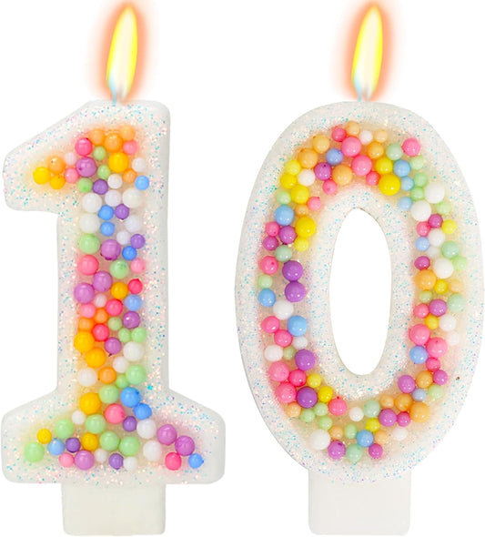 10th Birthday Candle for Cake, Colorful Macaron Numeral Candles for Boys/Girls, Theme Birthday Party Cake Decorations, Cake Topper for Birthday Party Supplies (Number 10)