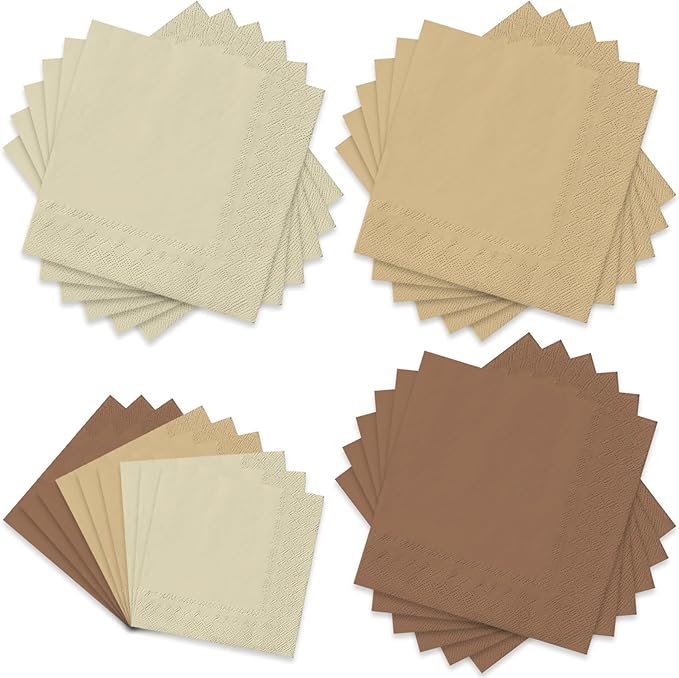 Whaline 150 Pack Brown Napkins 6.5 x 6.5 Inch 3 Colors Disposable Paper Napkins Brown Theme Fall Dinner Napkin for Farmhouse Wedding Birthday Party Celebration Gathering Supplies Table Decorations