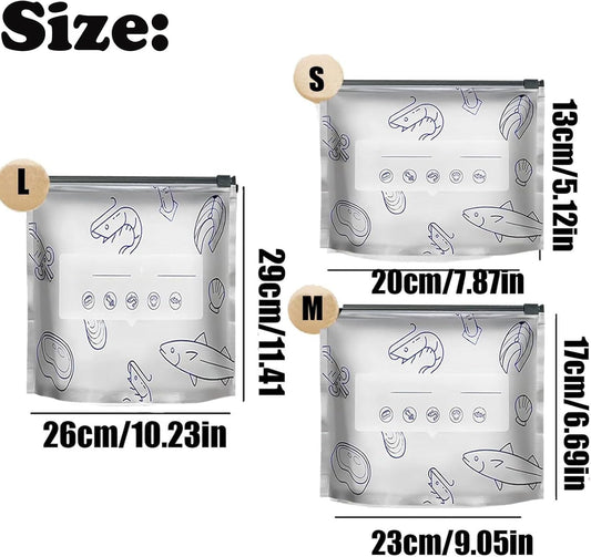 Reusable Aluminum Foil Sealable Storage Bags, 2026 New Resealable Vacuum Zipper Pouches for Food, Stand Up Foil Sealable Bags with Label and Zip Lock for Vegetable Fruit Meat (10Pcs, Medium)