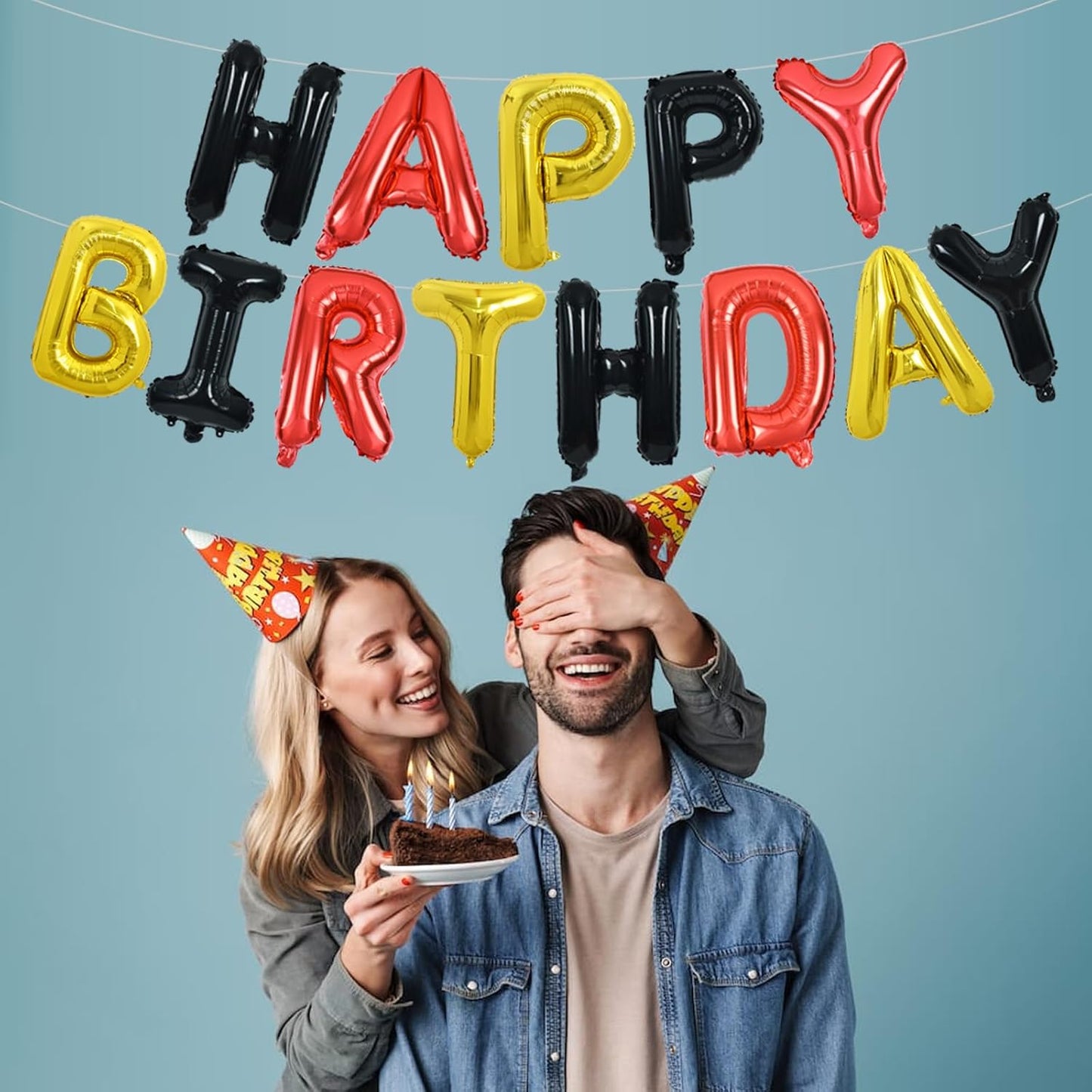 TONIFUL Happy Birthday Balloons Banner 16 Inch Mylar Foil Letters Birthday Sign Reusable for Girls Boys Kids & Adults Birthday Party Decorations Supplies（Black Red Gold）
