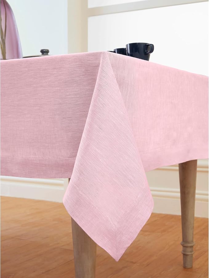 Solino Home Linen Tablecloth 60 x 156 Inch - 100% Pure Linen Bubblegum Pink Table Cloth for Rectangle Tables - Athena, Machine Washable Tablecloth for Valentines, Spring, Easter