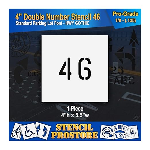 Pavement, Curb, and WheelStop Stencils - 4 inch Double Number Stencil - (46) - 4" x 5.5" x 1/8" (128 mil) - Pro-Grade
