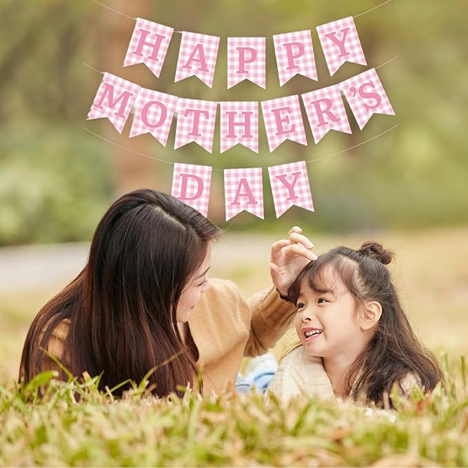Happy Mother's Day Banner Set Decoration for Mother's Day Party Decorations Backdrop Garland for Mom Mother's Day Glitter Garland Photo Props (Pink)