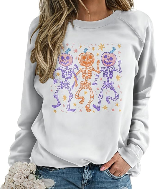 Sweatshirts for Women Graphic Print Casual Pullover Tops Long Sleeve Crewneck Halloween T Shirts