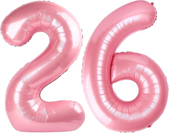 Balloon 26 Number Pastel Pink, Foil Happy 26th Birthday Balloon for Men & Women,40 Inch Large Balloons for 2 6 26 62 2026 Wedding Marriage Proposal Engagement Decorations