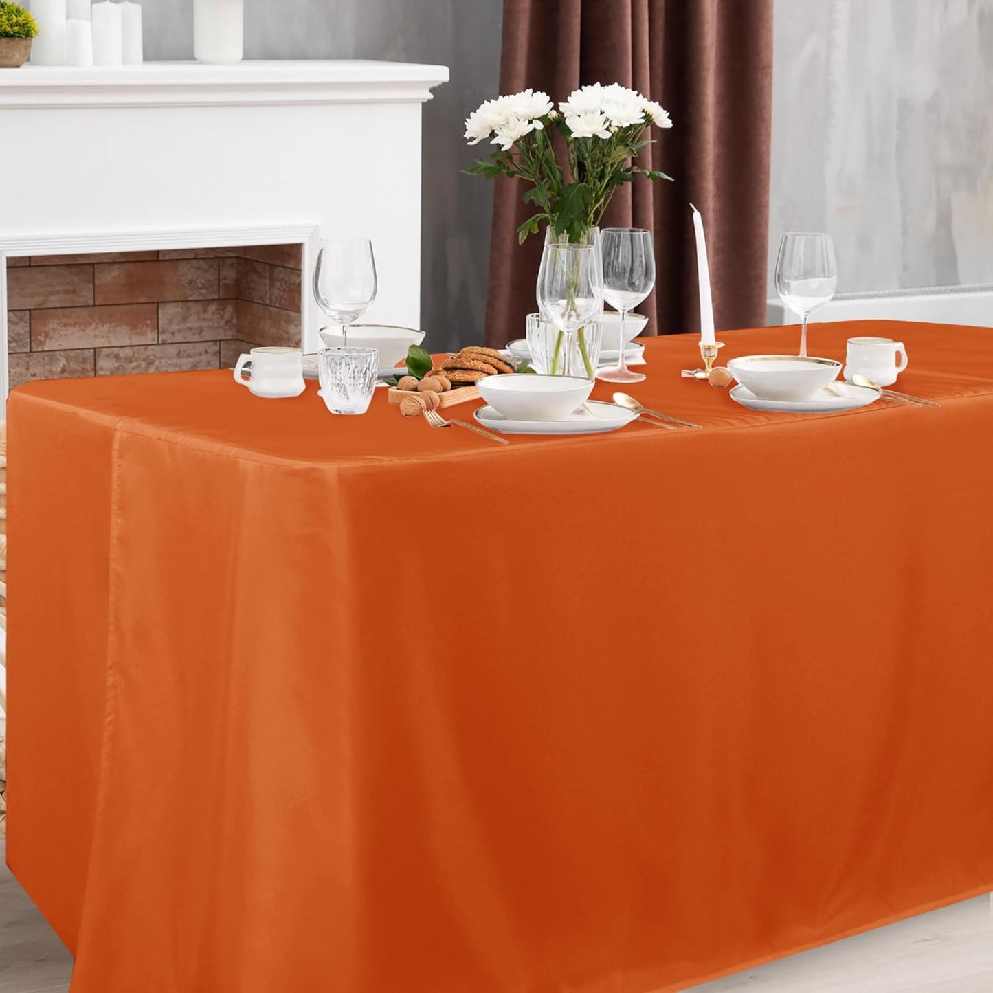 Obstal 2 Pack Table Clothes for 6 FT Rectangle Tables - Water Resistant Washable Fabric Polyester Rectangle Table Cover Protector for Wedding, Banquet and Trade Shows, 72L x 30W Inches, Orange